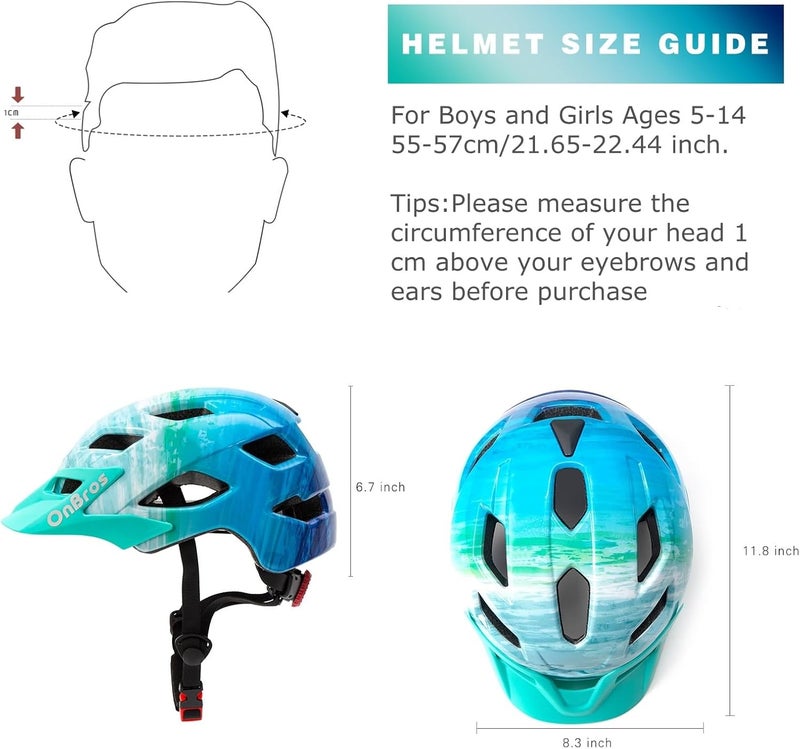 OnBros Kids Bike Helmet - Bike Helmets for 5-14 Boys or Girls with Visor, Children Bicycle Helmet for Skateboard Mountain Scooter Road Cycling, Lightweight and Adjustable 50-57CM - Image 2